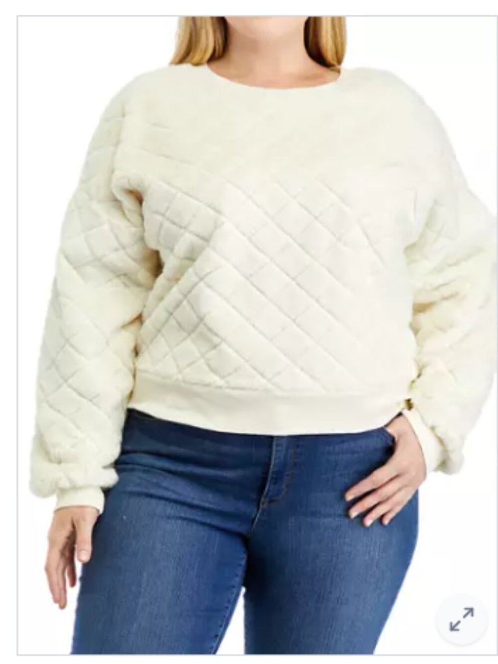 Plus Size Diamond Fur Crew Neck Sweater 2XL